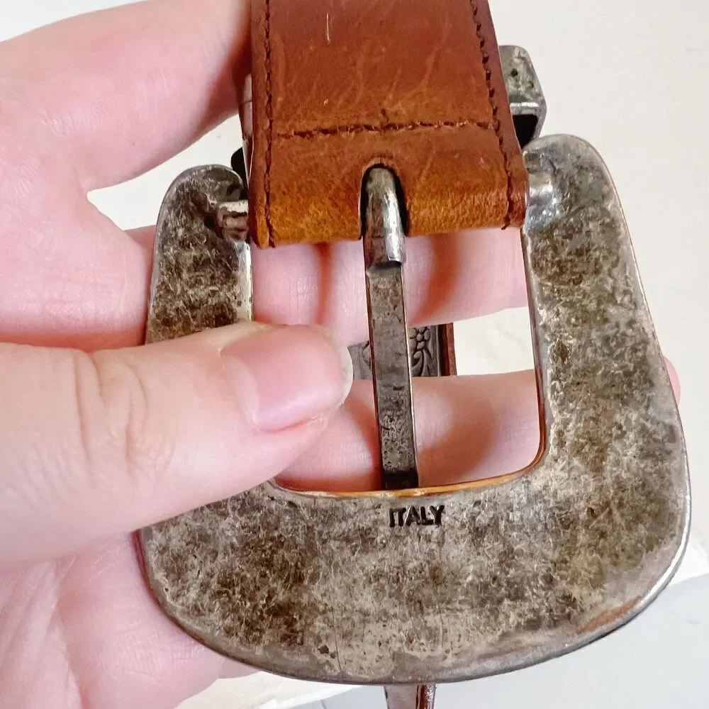 Vintage Brown Leather Belt Floral Engraved Western Country Size 30